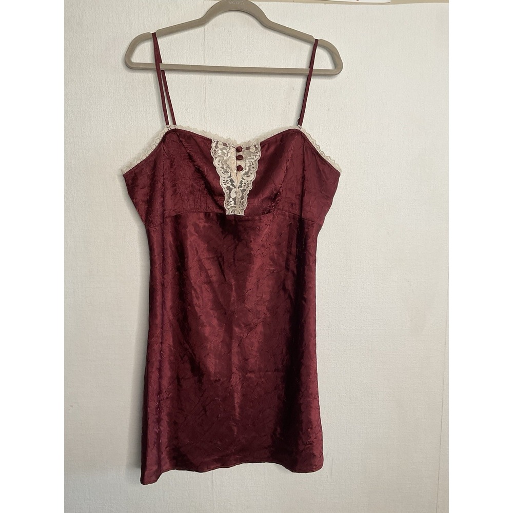 Y2K Vintage Bisou Bisou Slip Dress XL Maroon Lace Chemise Coquette Fairy Grunge